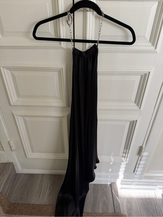 REVOLVE Dresses & Skirts - Black Satin Halter Maxi Dress with Chain Strap
